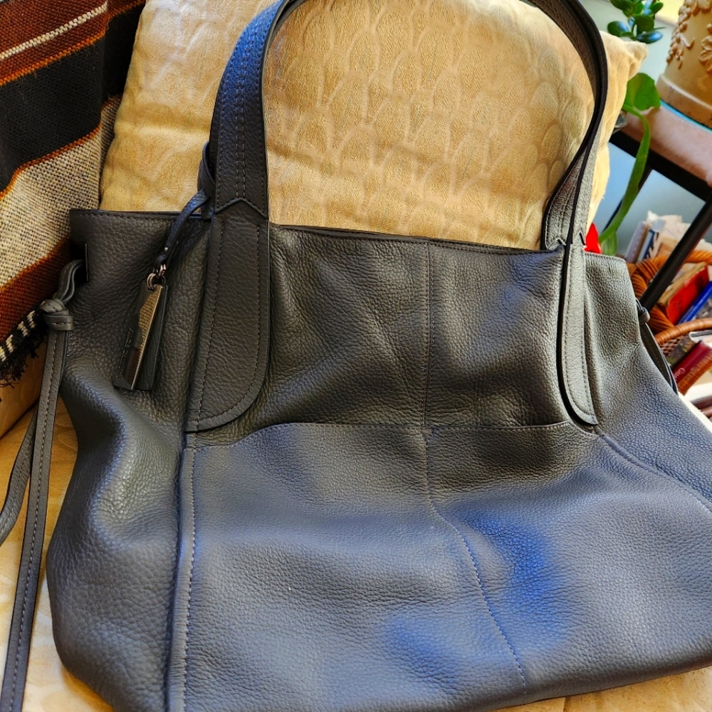 Large grey leather Vince Camuto Tote